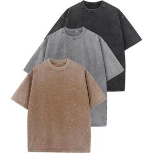 NEW Mens 3 Pack Men Oversized Washed  Shirts